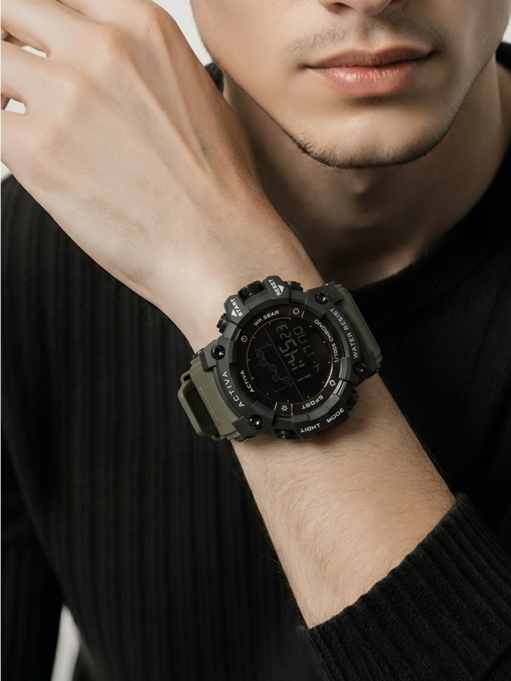 ACTIVA Men's Sport Digital Watch - Backlight, Chronograph, Green Band, Black